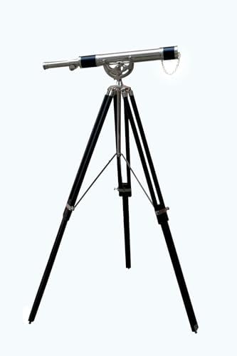 Antique Adjustable Brass Telescope with Wooden Tripod Stand