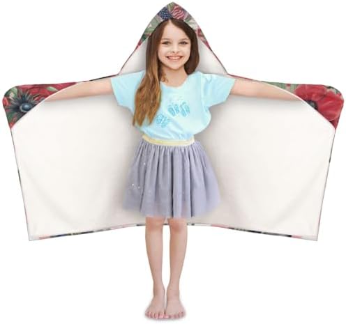 Personalized Kids Hooded Beach Towel 4th of July Floral Poppy