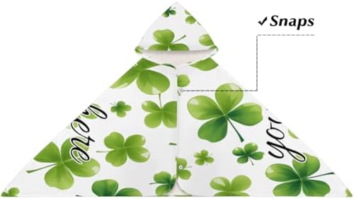 St Patricks Day Lucky Clover Kids Hooded Beach Towel - Personalized Name