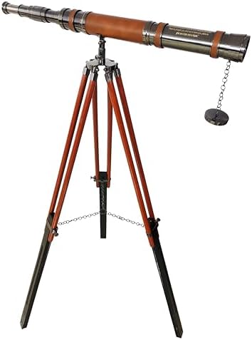 Antique Brass Telescope with Wooden Tripod