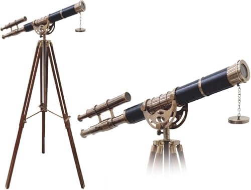 Antique 1915 Victorian Brass Spyglass Telescope with Wooden Stand