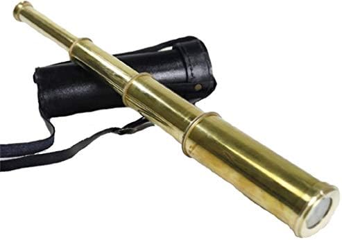 15 Inch Solid Brass Handheld Telescope with Black Leather Case