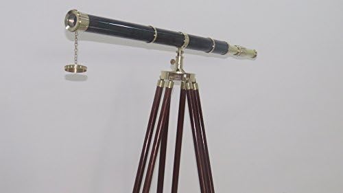 NauticalMart Beautiful Designer Brass Antique Single Telescope with Adjustable Wooden Tripod Stand