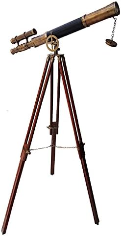 Nautical Vintage Leather Telescope with Brass Tripod