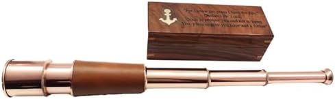 18 Inches Antique Brass Telescope with Engraved Wooden Box