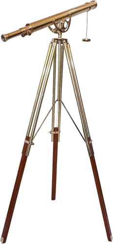 Vintage Copper Brass Telescope with Wooden Tripod