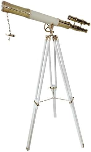Nautical Shiny Brass Telescope with Wooden Tripod