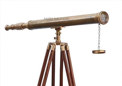 Brass Telescope with Wooden Tripod for Home Decor