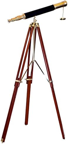 Shiny Brass Telescope with Wooden Tripod by NAVIROCK