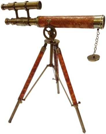 Antique Maritime Brass Telescope with Adjustable Tripod Stand