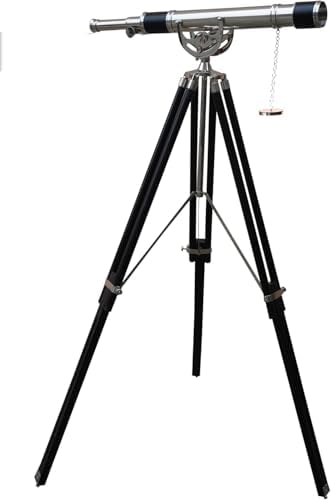 Antique Adjustable Brass Telescope with Wooden Tripod Stand