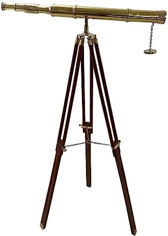 Single Barrel Brass Telescope with Adjustable Wooden Tripod Stand