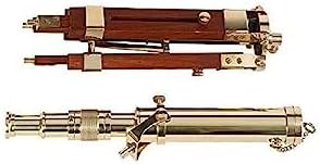 Vintage Brass Telescope With Wooden Tripod