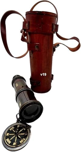 V19 Craft International Antique Brass Telescope with Leather Cover