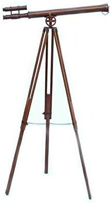 Antique Nautical Floor Standing Brass Telescope with Wooden Tripod