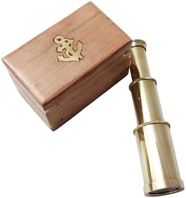 6 Inch Brass Mini Telescope with Wooden Box Pirate Spyglass