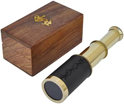6 Inch Handheld Brass Telescope with Wooden Box