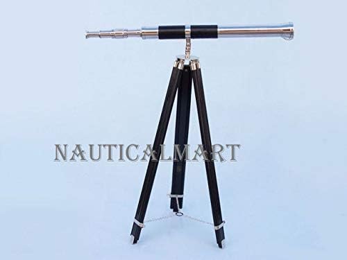 NauticalMart Floor Standing Telescope 60 Inch Chrome and Leather