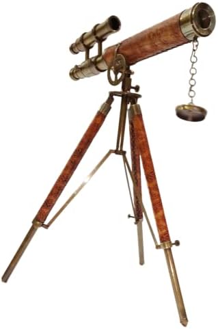 Antique Maritime Brass Telescope with Adjustable Tripod Stand