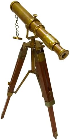 Nautical Handmade Brass Telescope with Wooden Tripod Stand