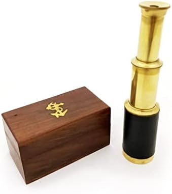 Benzara Small Brass Telescope with Wooden Box
