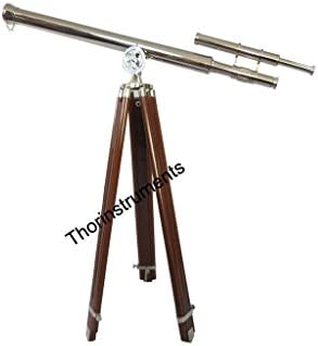 Vintage Brass Marine Telescope with Wooden Tripod