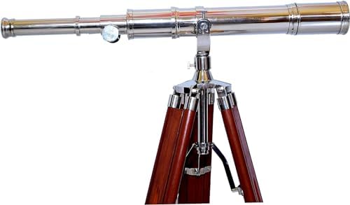Decorative Telescope with Brass and Wood Tripod Stand