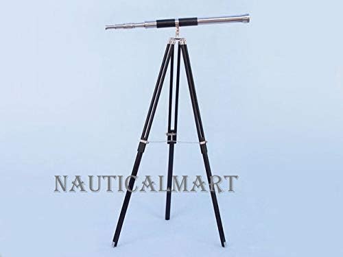 NauticalMart Floor Standing Telescope 60 Inch Chrome and Leather