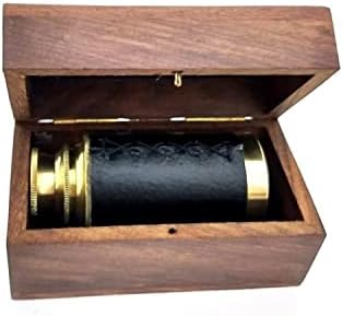 Benzara Small Brass Telescope with Wooden Box