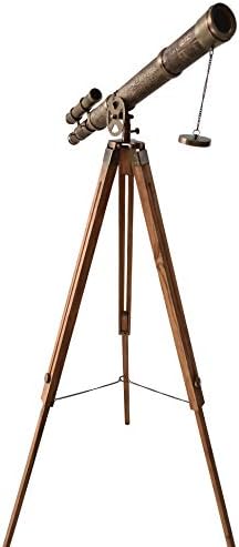 Double Barrel Nautical Brass Telescope with Wooden Tripod