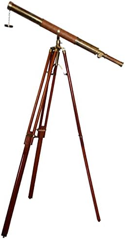 Vintage Brass Telescope with Wooden Tripod Stand