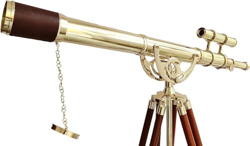 Navirock 28x Brass Telescope with Wooden Tripod