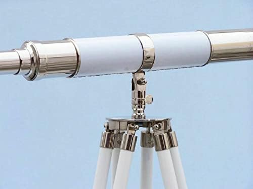 60 Inch Floor Standing Chrome White Leather Telescope with Wooden Tripod Stand