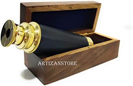Brass Handheld Telescope with Anchor Wooden Box 6 Inch