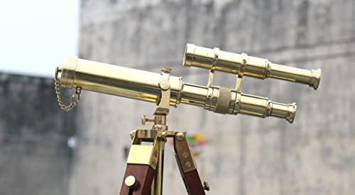 Vintage Nautical Brass Telescope with Wooden Tripod