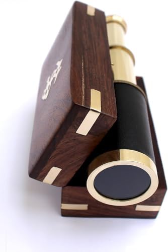 6 Inch Nautical Pirate Brass Telescope with Anchor Wooden Box