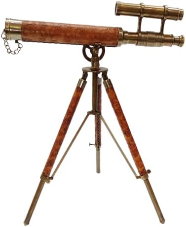 Antique Maritime Brass Telescope with Adjustable Tripod Stand