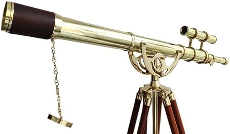 Maritime Nautical Telescope with Brass Double Barrel and Wooden Tripod Stand by NAVIROCK