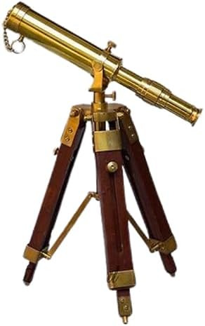Handcrafted Antique Brass Golden Telescope with Wooden Stand