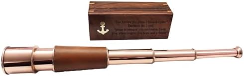 18 Inches Antique Brass Telescope with Engraved Wooden Box