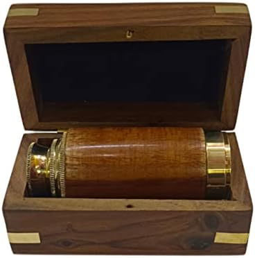 Mini Pirate Spyglass Brass Collapsible Telescope with Wooden Box