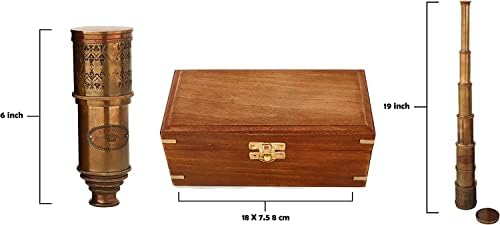 PORTHO Antique Victorian Brass Telescope with Wooden Box