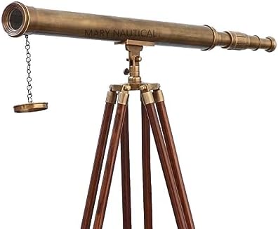 Brass Telescope with Wooden Tripod for Home Decor