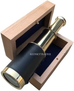 6 Inch Handheld Brass Telescope with Wooden Case