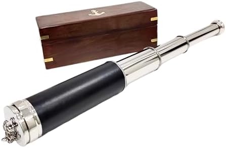Antique Nautical Telescope 16 Brass Chrome Finish with Wooden Case