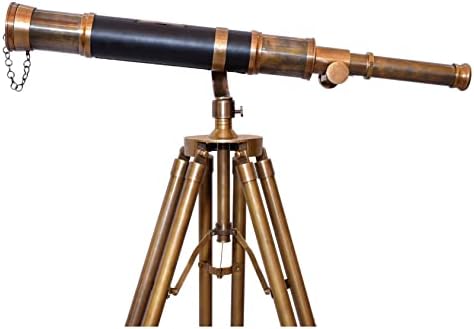 Handmade Antique Brass Telescope with Wooden Tripod