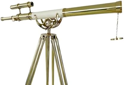 Nautical Brass Telescope with White Leather Wrap