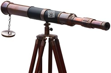 Nautical Antique Brass Telescope With Wooden Tripod