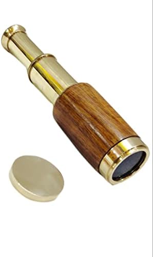Mini Pirate Spyglass Brass Collapsible Telescope with Wooden Box