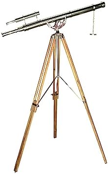 Nautical Style Telescope with Chrome Brass Double Barrel and Wooden Tripod